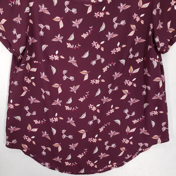 Simply Styled Blouse Womens Large Purple Floral Print Keyhole Back Scoop Neck - Picture 3 of 11